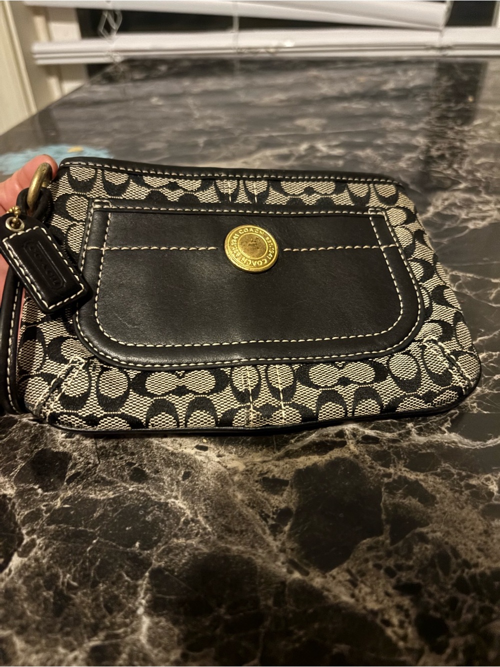 Coach Black & Khaki Signature Canvas Wristlet with Gold Snap